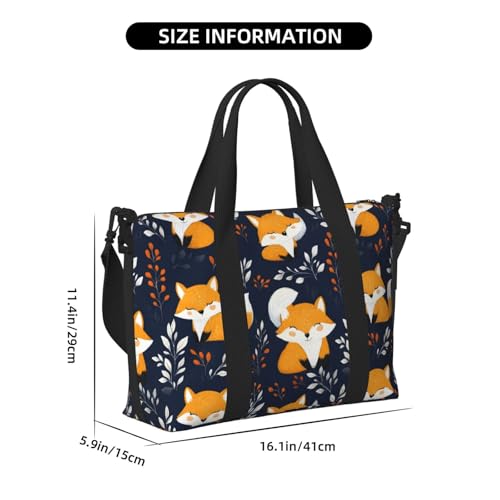 Laptop Tote Bag for Women Work - Smiling Cute Fox Print Weekender Overnight Bags for Women Travel, Gym Duffle Bag for Men, Personal Item Crossbody Travel Bags for Men Carry On2