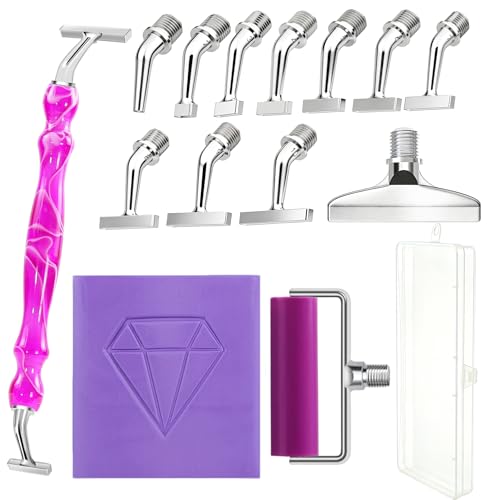 Diamond Art Painting Pens, Diamond Painting Drill Pens Tools Accessories, Ergonomic Screw Metal Tips 1-10 Bead Nibs Multiplacers Roller Diamond Painting Putty, Diamond Art Kit for Adults (Rose Red) by jecxucci - Used condition - US$23.85