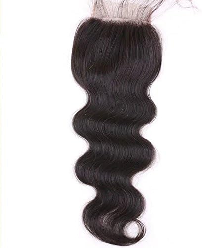 Delin Natural Black Body Wave Virgin Brazilian Hair 4"x4" Lace Closure Bleached Knots With Baby Hair Free Part 8"