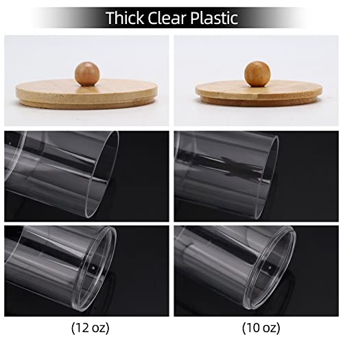 Image of Tbestmax 4 Pack Qtip Holder Dispenser Cotton Ball, Cotton Swab, Floss - 12oz, 10 oz Clear Plastic Apothecary Jars for Bathroom Organizer and Storage Containers (Bamboo Lids)