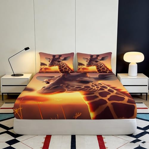 Drap-housse 3D girafe d'Afrique en microfibre douce et infroissable