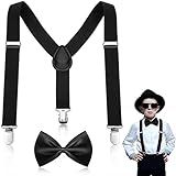 BBTO 2 Kinder Hosenträger Fliege Sets Y-Hosenträger mit Clip und Fliege (Schwarz)