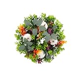 14 Inch Green Eucalyptus Pumpkin Berry Cluster Wreath for a Front Door