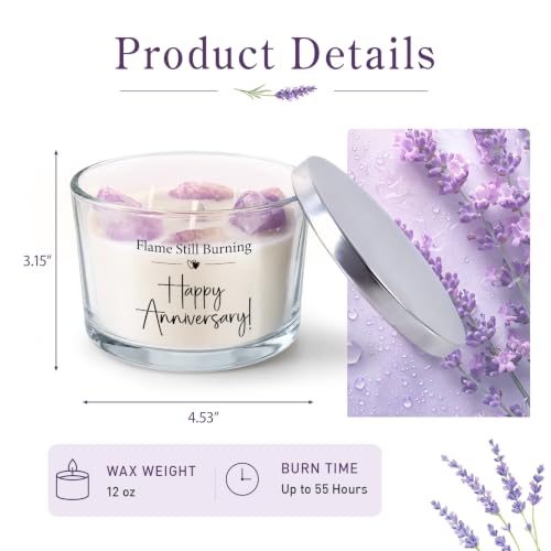 Anniversary Candle with Amethyst Crystals – 12 oz Lavender Scented Candle with 3 Wicks, Up to 55-Hour Burn Time, Romantic Gift for Couples, Husband or Wife – Aniversario Gift for Him Her - Image 4