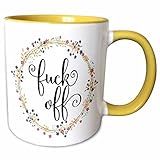 3dRose Floral wreath with funny quote - Fuck off Quote with Flowers - Adult Humor 15oz Two-Tone Yellow Mug