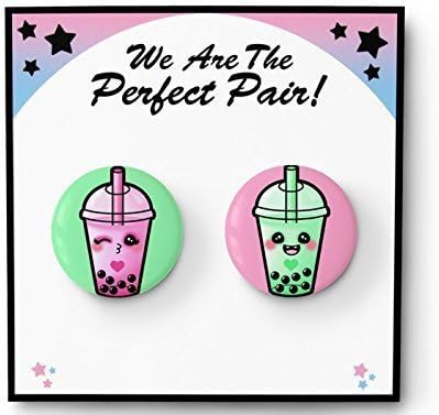 Kawaii Bubble Tea BFF Pins - Kawaii Boba Tea, Cute Foodie Gift Pastel Grunge Kawaii Food Button Flair