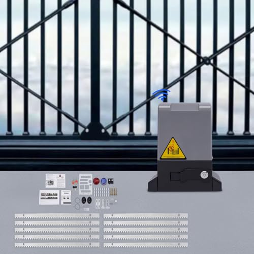 Juego de accionamiento para puerta corredera de 370 W, accionamiento para puerta de garaje con 2 mandos a distancia y cerradura de código inalámbrico, abridor de puerta corredera con sensor de