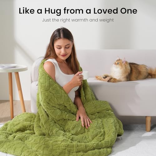 Image of Drewin Weighted Blanket Twin Size 15 lbs, Cozy Jacquard Sherpa Weighted Blankets for Adults for Winter, Comfortable Sofa Bed Blanket for Sleeping Natural and Calming, 48 x 72 inches, Grass Green