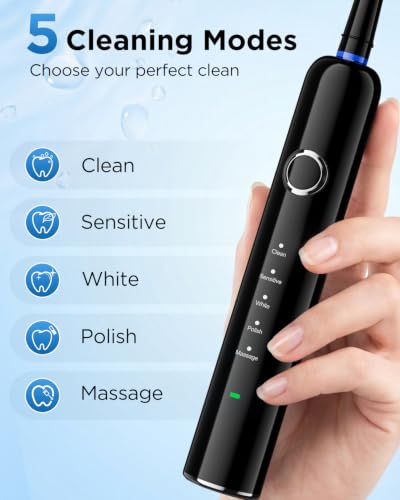 Image of Rtauys Rotating Electric Toothbrush for Adults with 8 Brush Heads (2 Types), 5 Modes Rechargeable Power Toothbrush with Travel Case and 2 Minute Smrte Timer