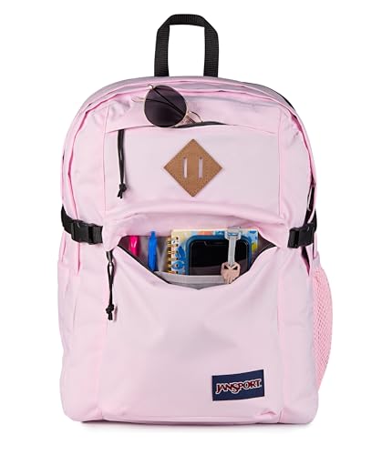 Image of JanSport Main Campus Backpack - Travel or Work backpack w 15-Inch Laptop Sleeve and Dual Water Bottle Pockets, Pink Ice