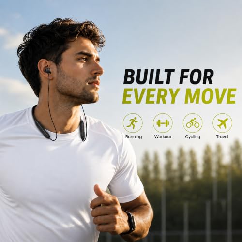Image of Kratos N4 Bluetooth Neckband with 55H Playtime, Deep Bass, Stereo Sound, HD Calls, Magnetic Earbuds, Type-C Fast Charging, Rich Audio, Hollow Switch for Comfort & Style (Black)