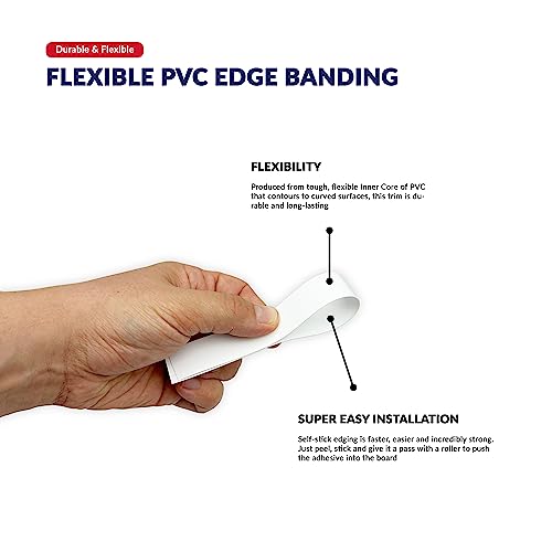 Image of White PVC 2 inch x 50 ft Edge Banding Tape Peel Stick Adhesive Edging Veneer Trim Flexible Vinyl Strip Molding Wood Cabinet Laminate Shelf Furniture Countertop Formica Plywood Board Repair
