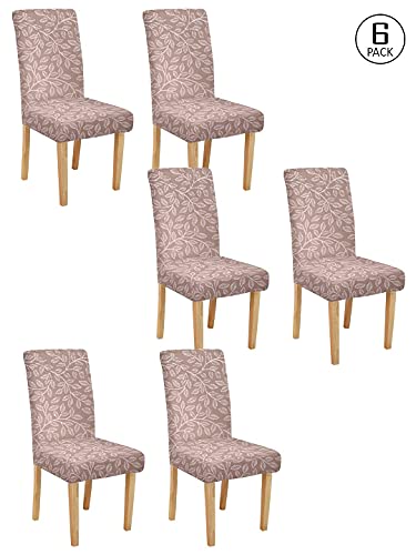 Image of Cortina Dining Chair Slipcovers | Protection Chair Cover | Printed, Removable, Washable | Universal Fit Soft Stretchy Polyester Spandex Fabric | Hotel, Marriage, Wedding | Pack of 6, Rose Leaves