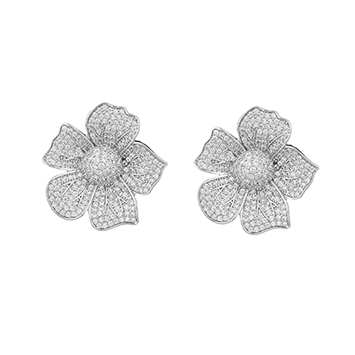 CZ Diamond Flower Stud Earrings for Women Girls Hypoallergenic Silver Post Pin Fashion Luxury Pave Rhinestone Blossom Wedding Prom Party Jewelry Dainty Gifts for Bridal Bridesmaids