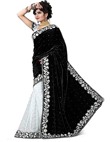 Women's Velvet and Brasso Half-Half Saree with Blouse Piece