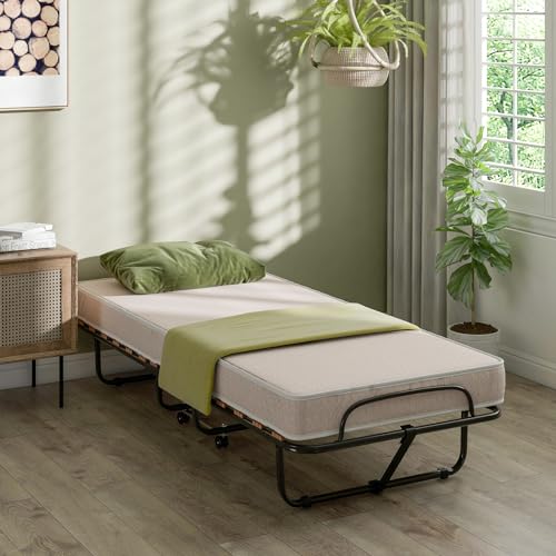 Giantex Folding Bed with Mattress - Single Cot Foldable Bed with 4" Mattress for Adults, 75" x 31" Portable Roll Away Guest Beds - Foldaway Temporary Beds for Guests, Made in Italy