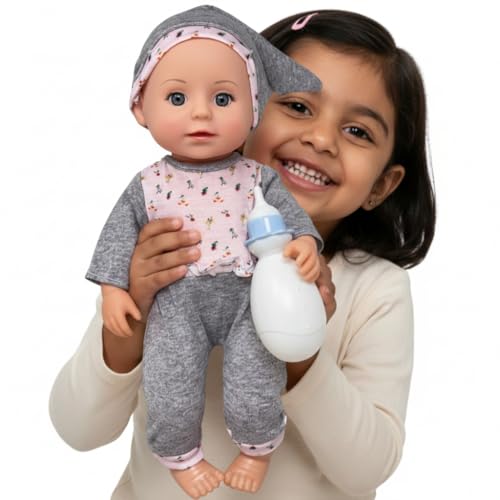 Image of Realistic Baby Doll Playset with Feeding Bottle, Potty, Plate & Utensils - Soft Vinyl Doll for Kids (3+ Years) | Interactive Boy Doll Toy in Cute Outfit Bendable Legs (C10)