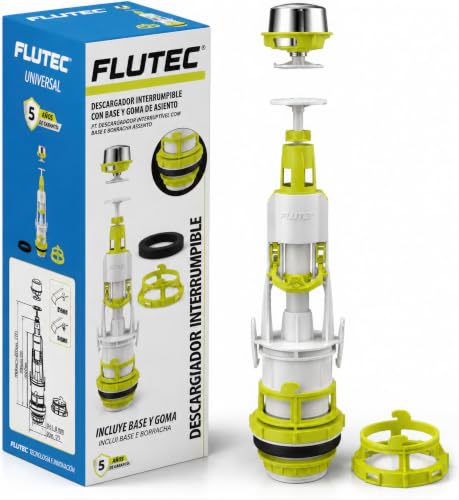 Mecanismo Descarga Universal para Cisterna Inodoro Interrumpible con Base y Goma de Asiento Silencioso Ahorro de Agua Compatible con Roca Facil Instalacion 5 Años de Garantia FLUTEC FLUVIA