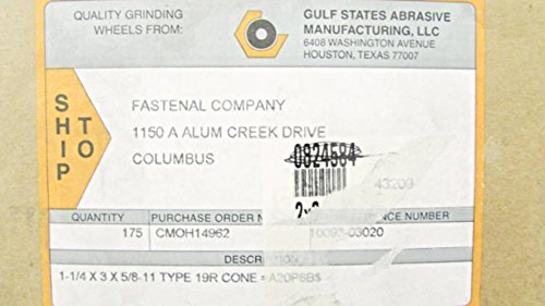 1-1/4" x 3" x 5/8" Box of 175 Type 19R Point Abrasive Grinding Cone