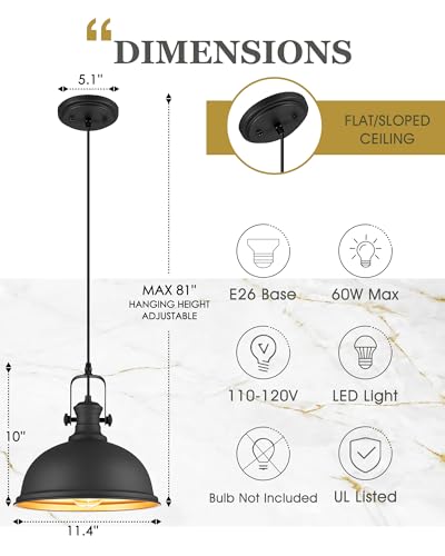 Image of 2-Pack Black Pendant Lights for Kitchen Island, 11.5 inch Metal Shade