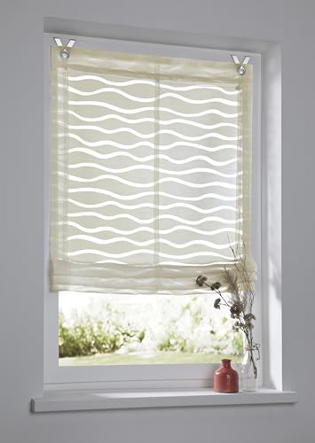 Enya Store romain naturel avec œillets - Motif vagues - Semi-transparent - 45 x 140 cm (l x H)