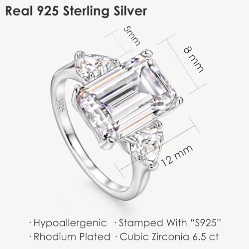 Michooyel S925 6.5cttw Emerald Cut Engagement Ring 3-Stone Wedding Promise Ring Sterling Silver Wedding Band For Women3