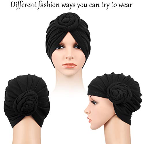 Image of SATINIOR 6 Pcs Turbans Head Wrap for Women Chemo Head Wraps Stretch Soft Pre Tied Knot Fashion Cancer Hat Turban Headwear Cap