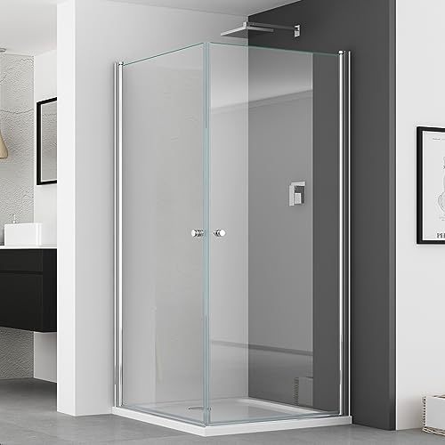 IMPTS Duschkabine Eckeinstieg 90x90x185cm Doppelt Duschtür Schwingtüre Duschabtrennung Duschwand aus 6mm ESG Sicherheitsglas Höhe Alu Rahmen,INKL Duschwanne & Ablauf