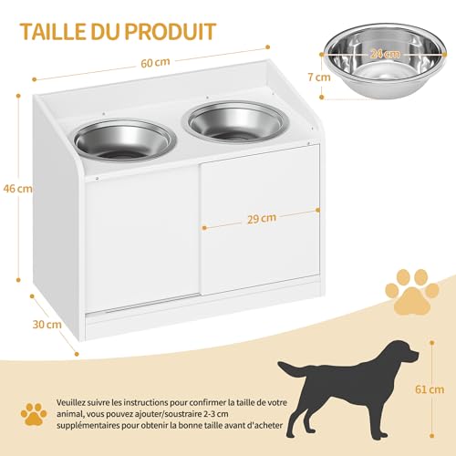 Hzuaneri Gamelle Surélevée avec Rangement à Porte Coulissante, 2 Gamelles de 2 litres en Acier Inoxydable, Hauteur 46 cm, Station d'alimentation pour Chiens Moyens à Grands, Blanc Mat PB88003W – vue 6