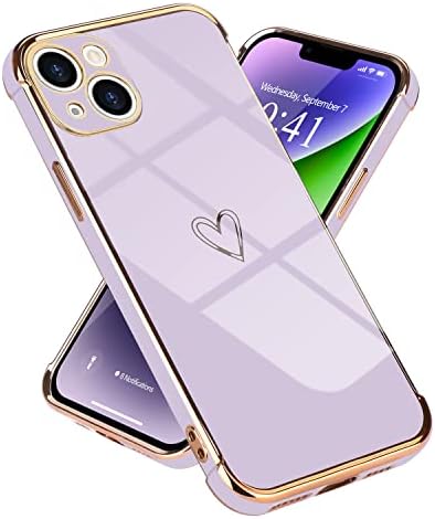 Micoden for iPhone 14 Case Cute Girls Silicone Heart Pattern Design Cases Fashion Plating Edge Ultra Thin Shockproof Protective Bumper Phone Case for iPhone 14 Purple