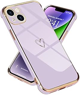 Micoden for iPhone 14 Case Cute Girls Silicone Heart Pattern Design Cases Fashion Plating Edge Ultra Thin Shockproof Protective Bumper Phone Case for iPhone 14 Purple