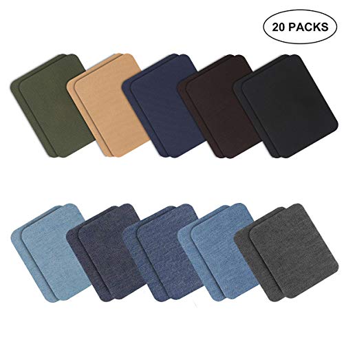 Iron on Patches Jacket Jean Clothes Denim Patches Iron-on Repair Patches Kit, 3.7 x 4.9 inch, 20 Pieces, 10 Colors
