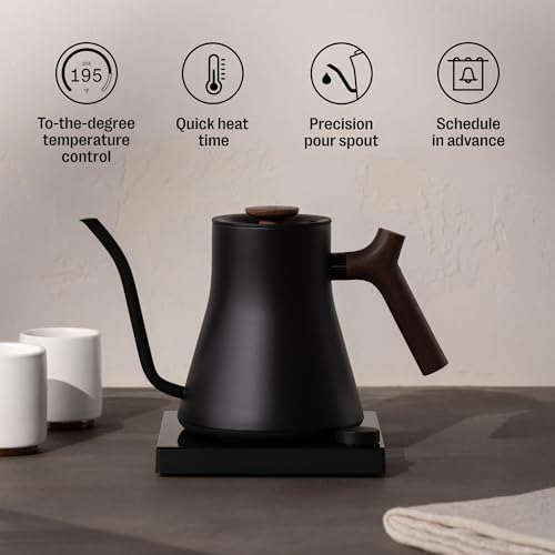 Image of Fellow Stagg EKG Pro Studio Edition Electric Gooseneck Kettle - Pour-Over Coffee, Tea, Quick Heating, Precise Temperature Control, Scheduling, Built-in Brew Timer-Matte Black with Walnut Handle, 0.9 L