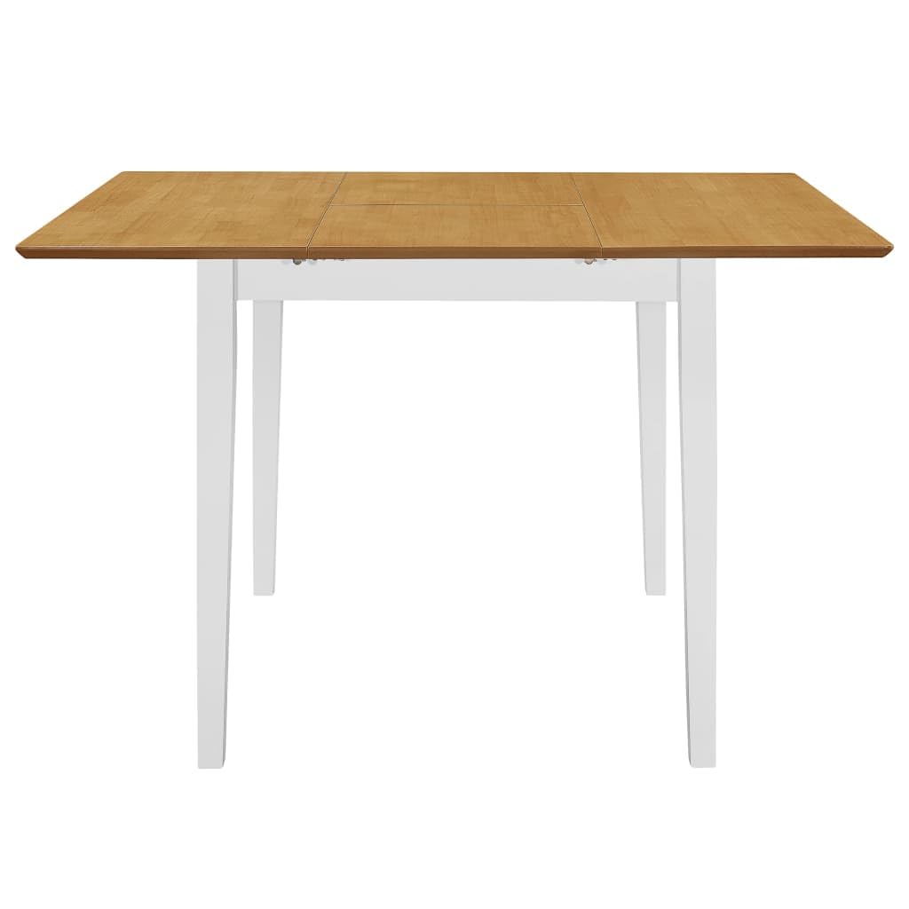 5-częściowy zestaw do jadalni, wysuwany stół do jadalni i 4 krzesła, lite drewno gumowe z blatem z płyty MDF, wyściełany, 80 do 120 cm, do jadalni i kuchni, biało-brązowy, łatwy w pielęgnacji