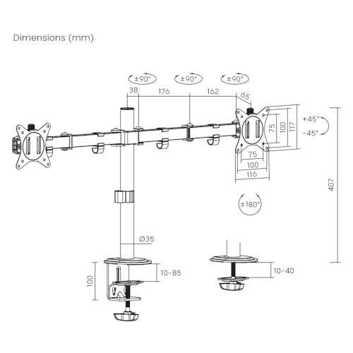 Properav Supporto Doppio Del Monitor Del Pc Dello Scrittorio Del Braccio Dell'oscillazione 17"-32" Vesa Max 100X100 - 5