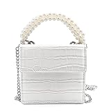 SJMUITSI Crossbody Bags for Women, Leather Wallet for Women with Pearl Chain, Small Purses Square Sl