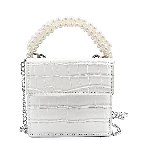 Sjmuitsi Crossbody Bags For Women, Leather Wallet For Women With Pearl Chain, Small Purses Square Sling Bag For Girl, Women's Crossbody Handbags With Chain Strap - White #TOP2