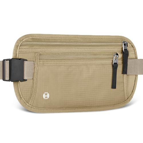 Aucuu Geldgürtel für Damen und Herren, Diebstahlsicher Flache Bauchtasche mit RFID-Schutz, Ultraflach Versteckte Geldgürtel, Reise Bauchtasche für Reise Sport, Passt für Reisepass, Telefon und Bargeld
