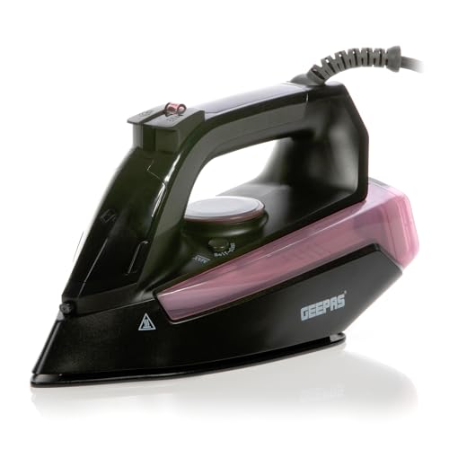 GEEPAS Steam Iron | Clothes Dry & Steam Press | 50s Fast Heat-Up, Vertical Steaming | Ceramic Soleplate & Adjustable Temperature | 250ml Water Tank with 1g/Steam Output | 2 Year Warranty 2400W Black