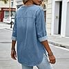 NSICBMNO Denim Shirt Women Oversized T Shirts Ladies 3/4 Sleeve Tops V Neck T Shirts Side Split Tunic Top Vintage Cowboy Shirt Summer Jean Top Loose Casual Blouses for Work Vacation Party, Light Blue #4