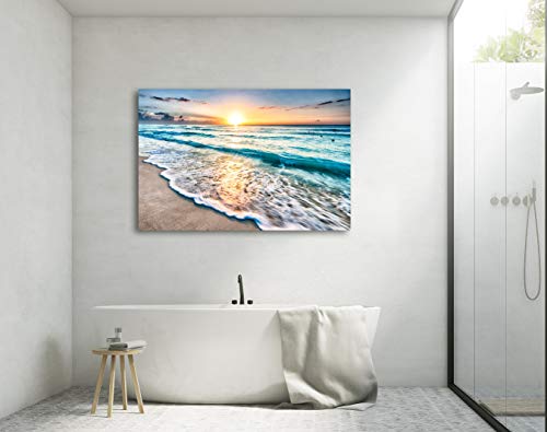 Baisuart S02269 Canvas Prints Wall Art Beach Sunset Paintings Ocean Waves Nature Pictures Stretched Canvas Wooden Framed for living Room Bedroom and Home Office Wall Decor Posters