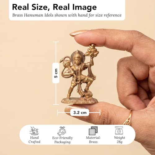 Image of Ekhasa 100% Pure Brass Hanuman Ji Murti for Home Puja (Size: 5cm) | Lord Hanuman Idol for Desk, Car and Home Decor | Balaji Idol | Bajrangbali Murti | Bahubali Hanuman Idol