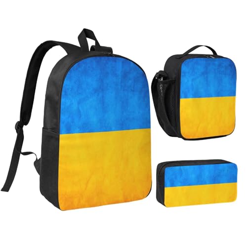 Sac à dos d'école anti-charge lourde imprimé ukrainien avec pochette repas et trousse