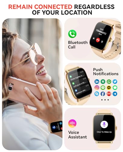 Image of Smart Watch for Women Men- Answer /Make Call, IP68 Waterproof Fitness Step Tracker Watch with Sleep Monitor /Activity Counter /110+ Sport Mode, Smartwatch for Andriod iPhone Compatible, Gold