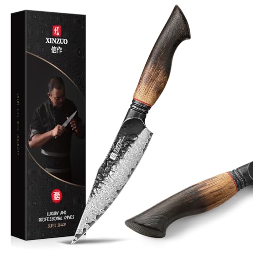 XINZUO Damascus Paring Knife 14.1 cm,67-Layer Steel 10Cr15CoMoV Kitchen Knife,High Carbon Razor Sharp Small Kitchen Knives, All Purpose Professional Kitchen Peeling Utility Knives with Ergonomic Burnt