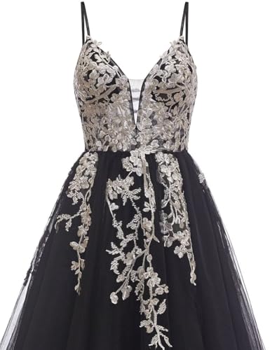 Tulle Prom Dresses 2025 Puffy Ball Gown for Women Formal V Neck Lace Appliques Evening Gown with Slit Long Homecoming Dress4