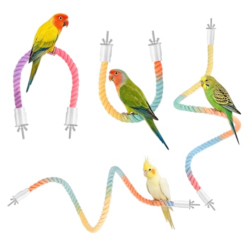 Worldity 4 Pcs Bird Cage Rope 31.1 & 16.54 Bird Perches for Cage Used as Bendable Climbing Ropes for Parrots Parakeets Cockatiels Lovebirds Budgies Interactive Birds Cages Accessories