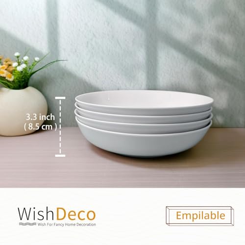 WishDeco Lot de 4 Grandes Assiettes à Pâtes, Saladier en Porcelaine 1100 ml – vue 8