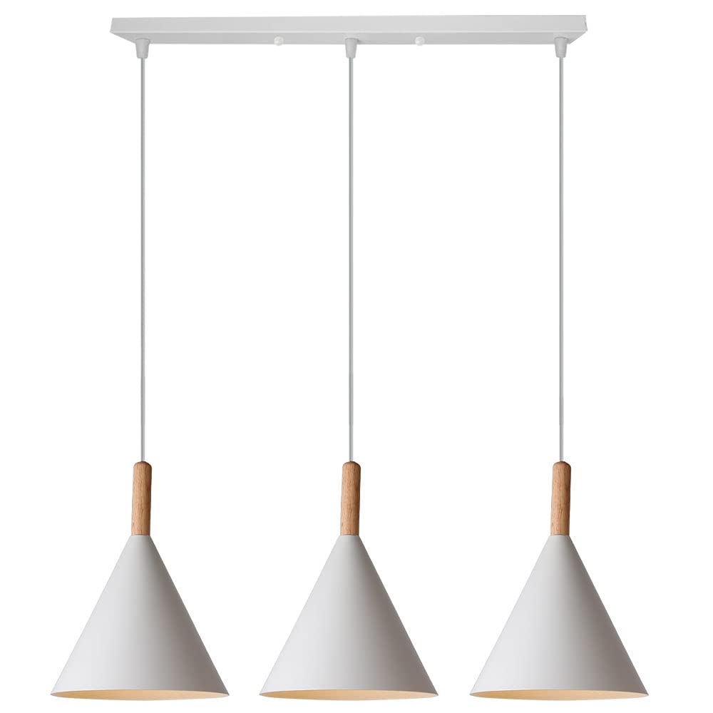 E27 Lámparas Colgantes 3 Luces Lamparas de Techo Metal para Bombilla LED Pantallas de Lamparas Ø19 cm Iluminación Colgante 60W 220V (Blanco)