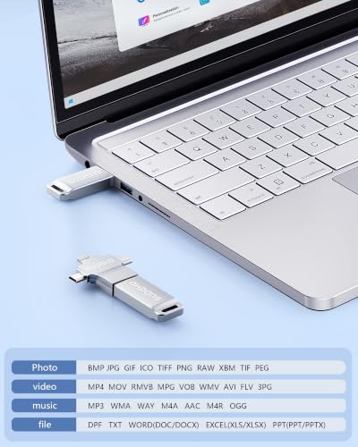Image of MFi Certified Photo Stick 512GB USB 3.0 Flash Drive for iPhone, 4 in 1 External Thumb Drive for Picture Video Backup, High Speed Memory Stick Pen Drive for iPhone /iPad /Android /PC (Silver)